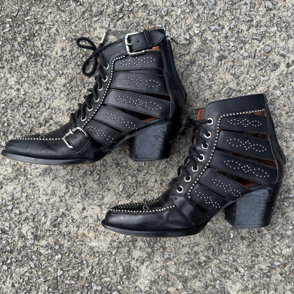 Coach Paisley Ankle Boots Luxe Leather Cut Out Studded Womens 7.5 B Black Goth - Picture 7 of 8